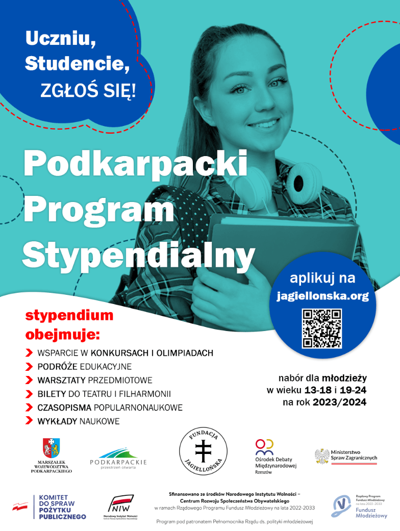 Plakat naboru do Podkarpackiego Programu Stypendialnego na rok 2023/2024